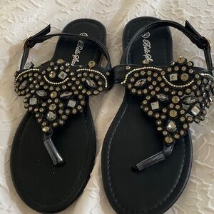NWOT JEWELED SANDALS BLACK EU 40 US 9 9.5